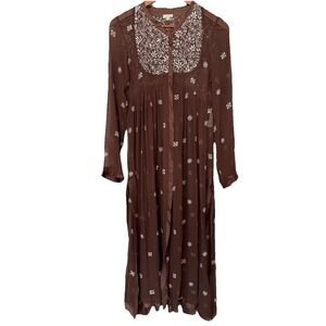 Joshi Women's Cover Up Kimono 2 Silk Embroidered Sheer Boho Peasant Fairy Kaftan